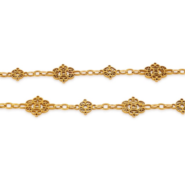 Late 19th Century French Victorian 18k Gold Fancy Link 60 Inch Necklace For Sale - Image 4 of 6