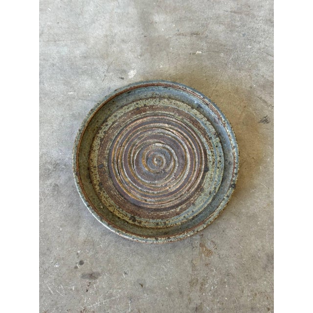 Ceramic Danish Studio Pottery Bowl — Hand-Thrown Stoneware, Spiral Glaze Plate S1960s For Sale - Image 7 of 8