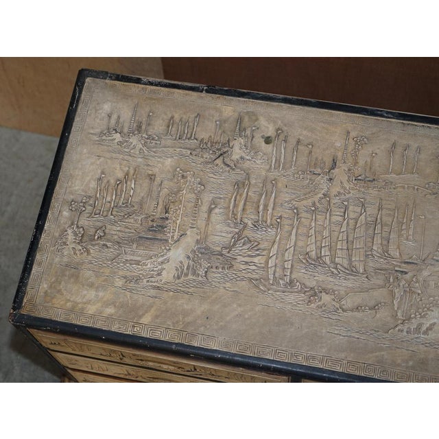 Cream Chinese Carved Camphor Wood Chest of Drawers, 1920s For Sale - Image 8 of 18