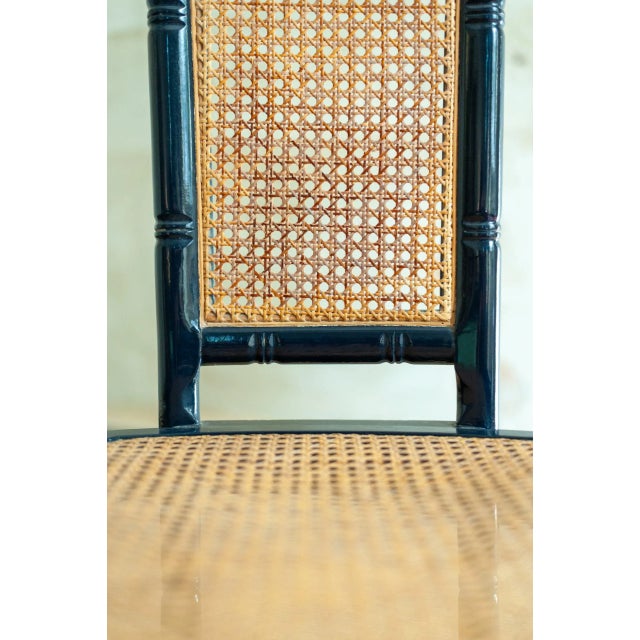 Wood Vintage Blue Lacquered Wood and Vienna Straw Chairs by Marzio Cecchi, 1970s, Set of 6 For Sale - Image 7 of 12