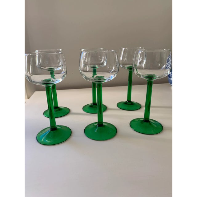 Mid-Century Modern 1970s Green French Luminarc Cordial Glassware- Set of 6 For Sale - Image 3 of 8