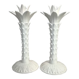 Vintage Fitz and Floyd White Palm Tree Candlestick Holders- a Pair For Sale