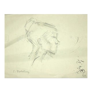 Simon Goldberg, Portrait, Pencil Drawing, Mid-20th Century For Sale