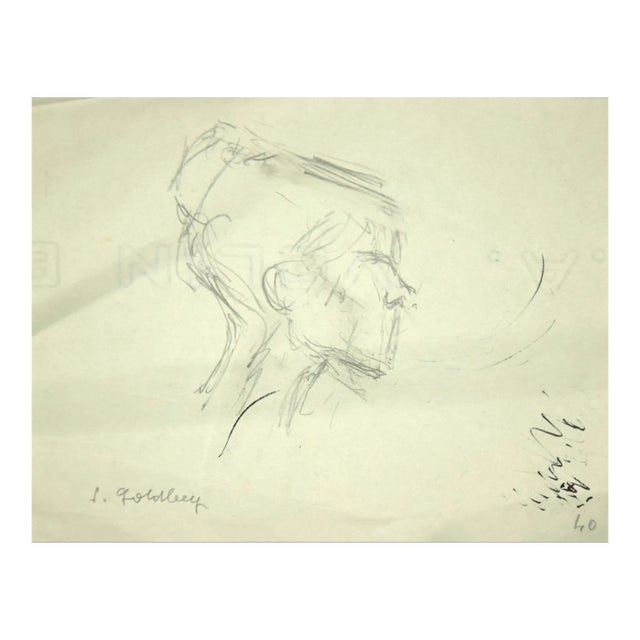 Simon Goldberg, Portrait, Pencil Drawing, Mid-20th Century For Sale