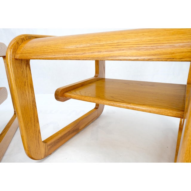 Mid-Century Modern Pair of Mid-Century Solid Oak Smoked Glass Top End Side Tables W Shelves Mint! For Sale - Image 3 of 18