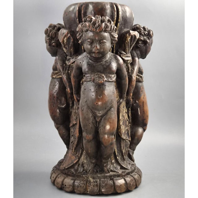 18th Century Baroque Italian Carved Walnut Torchiere Base with Three Putti For Sale - Image 16 of 16