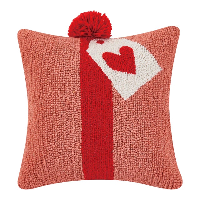 Pink Gift with Pom Pom Hook Pillow 14" x 14" For Sale