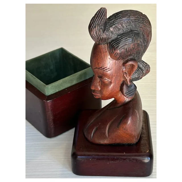 Wood Ooak Carved African Woman Figural Trinket Box For Sale - Image 7 of 8