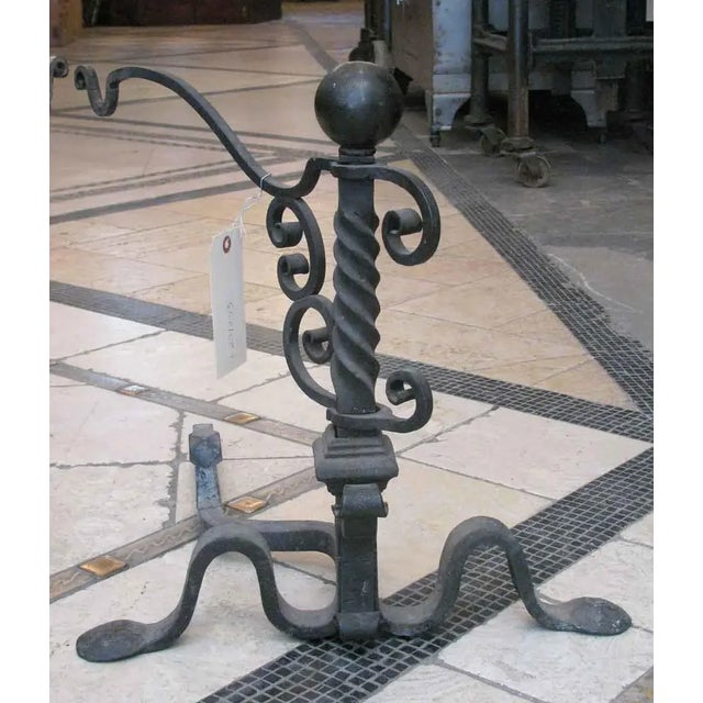 Traditional Antique Wrought Iron Andirons For Sale - Image 3 of 7