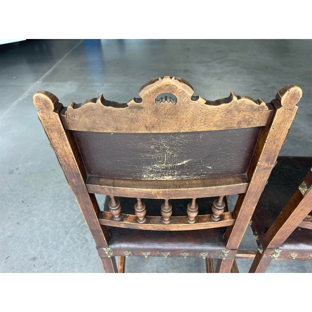 Antique Spanish Revival Embossed Leather Dining Chairs, Set of 6 For Sale - Image 12 of 12