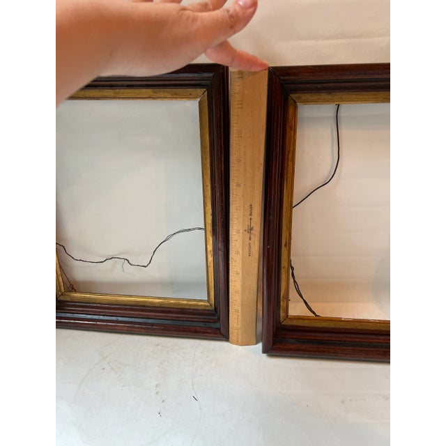 Brown Antique Victorian Deep Well Picture Frames with Stencil Gilt Insert Covers- a Pair For Sale - Image 8 of 12