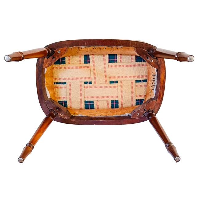 Antique English Edwardian Inlaid Mahogany Oval Bench Stool – Sheraton Revival Vanity Seat For Sale - Image 11 of 12