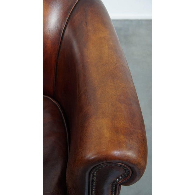 Brown Cognac Sheepskin Club Chair For Sale - Image 8 of 13