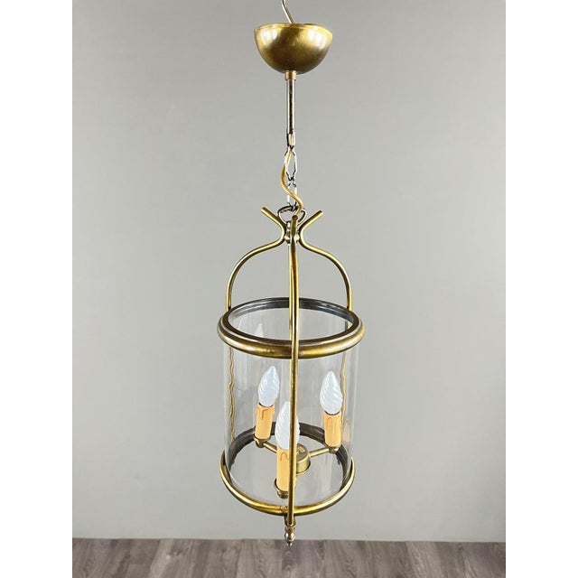 20th Century Brass and Glass Lantern Pendant Light For Sale - Image 3 of 7