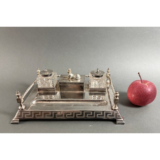 Metal Art Deco English Inkwell in the style in Neo-Egyptian, 1890s For Sale - Image 7 of 11