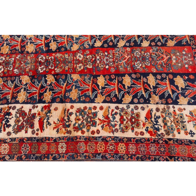 Textile Antique Persian Shiraz Red, Ivory, Black Handmade Wool Carpet For Sale - Image 7 of 9