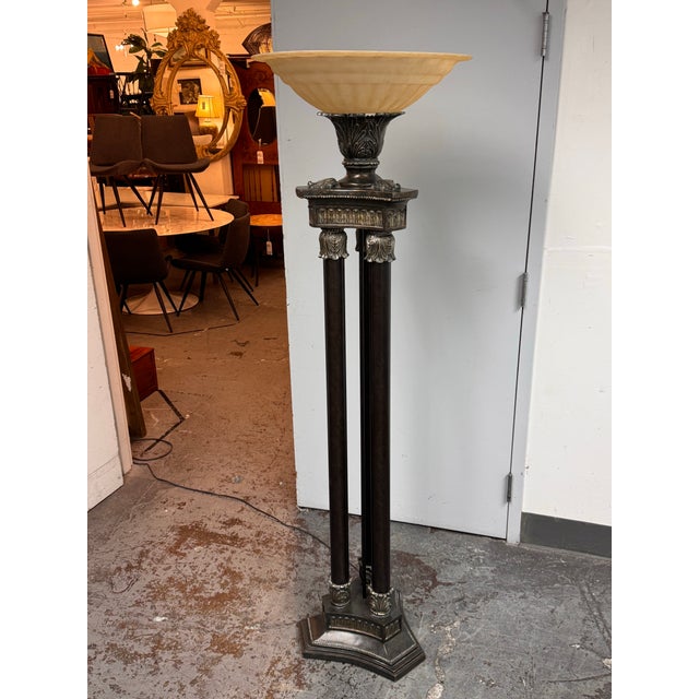 Neoclassical Pacific Coast Lighting Neoclassical Bronze-Tone Torchiere Floor Lamp For Sale - Image 3 of 14