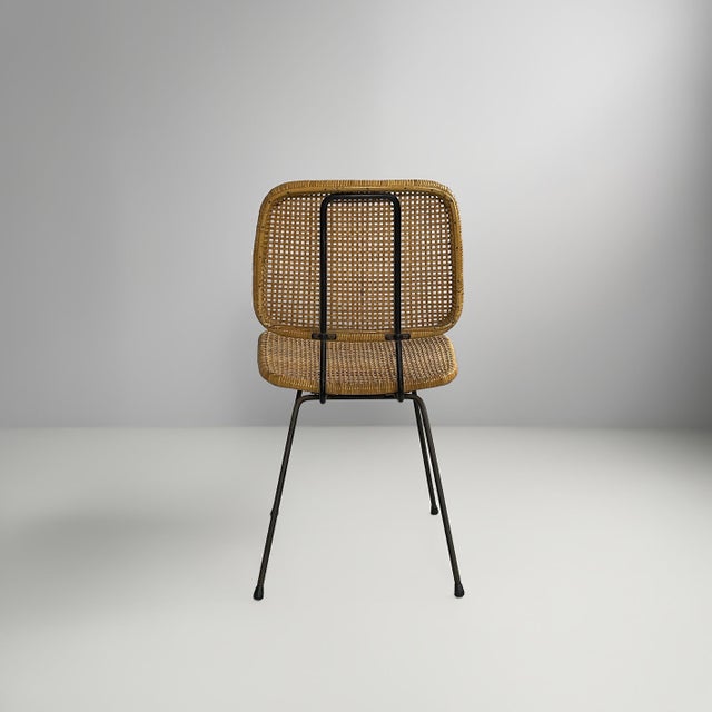 Italian Modern Rattan and Black Metal Chairs, 1960s, Set of 6 For Sale - Image 4 of 13