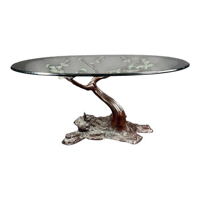 Vintage La Barge Bronze Sculptural Tree Branch Glass Top Coffee Table For Sale
