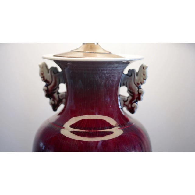 19th Century Exceptional Sang de Boeuf Ox Blood Table Lamp, Decorative Handles For Sale In Los Angeles - Image 6 of 6