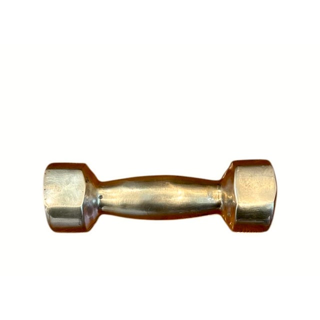 Late 20th Century Vintage 20th Century “Execusizer” Brass Dumbbell Paper Weight / Paperweight / Desk Set Object For Sale - Image 5 of 5