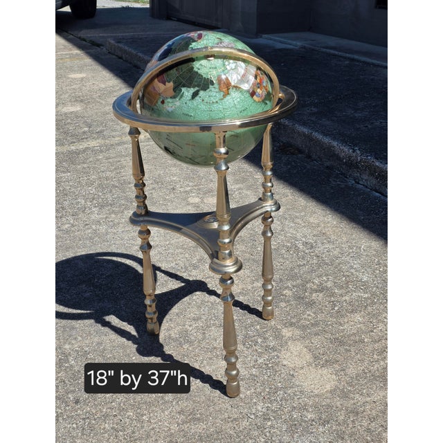 Gemstone Globe on Brass Stand With Compas in Base. For Sale - Image 11 of 14
