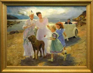 Vladimir Muhin "Promenade to Countryside" Original Signed Oil Painting, Framed