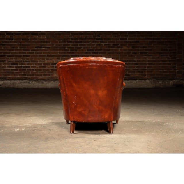Brown Vintage Tufted Leather Chesterfield Armchair and Ottoman by Hickory Chair For Sale - Image 8 of 15