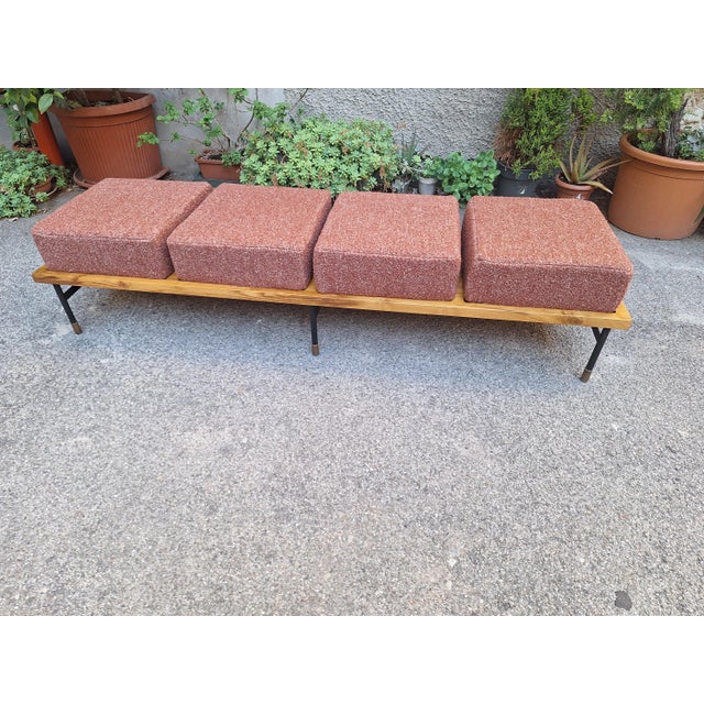 Large Francesco Giuseppe Series Bench with Brick Bouclé Seat by Luigi Caccia Dominioni for Azucena, 1950s For Sale - Image 16 of 16