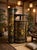 Green lacquered wooden cabinet in Chinoiserie style, hand-decorated with floral motifs, birds, and human figures in gold...