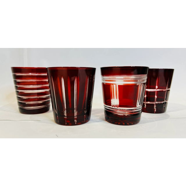 Glass Festive Sur La Table Cranberry Handcut Glass Glassware Tumblers - Set of 4 For Sale - Image 7 of 7