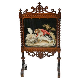 Victorian Needlepoint Tapestry Screen, 1890s For Sale