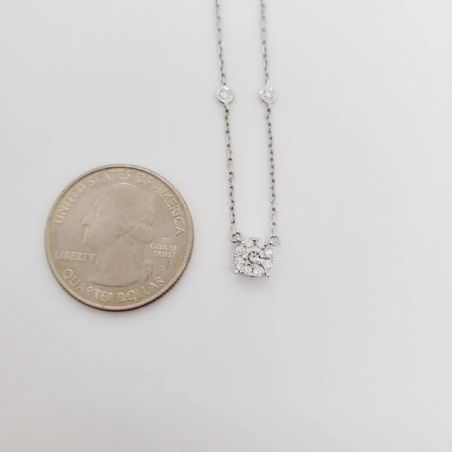 Early 21st Century Estate White Diamond Cluster Pendant Necklace in 14k White Gold For Sale - Image 5 of 6