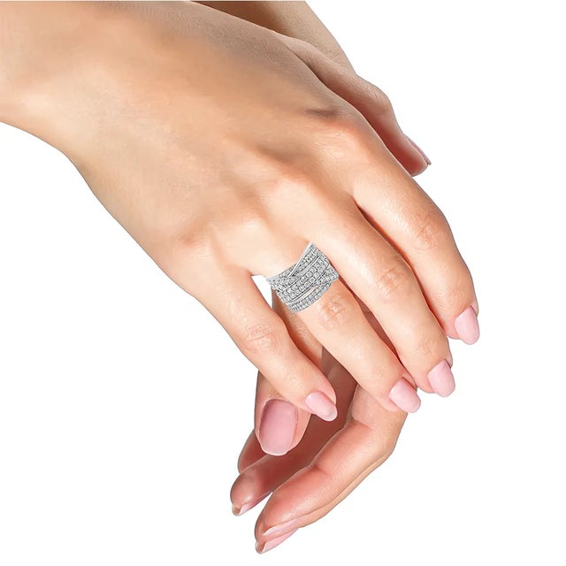 Haus of Brilliance .925 Sterling Silver 2.00 Cttw Round-Cut Diamond Overlapping Bypass Band Ring - Ring Size 7 For Sale - Image 4 of 5