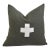 French Dark Green and Cream Appliqué Cross Wool & Linen Feather/Down Pillow For Sale