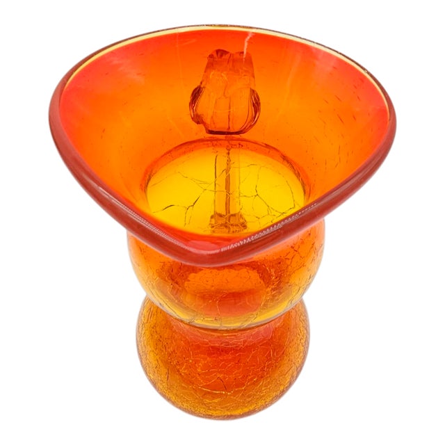 Mid-Century Modern Amberina Crackle Glass Pitcher Vase by Rainbow Glass Co – Persimmon Hue For Sale In San Francisco - Image 6 of 7
