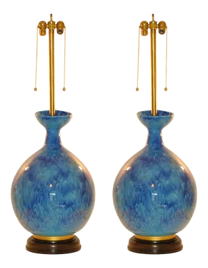 Vintage Large Marbro Italian Ceramic Table Lamps in Blue