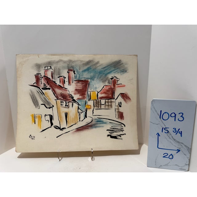 Paper Henry Emil Salloch Original Watercolor on Paper Quaint Village Street, 1962. For Sale - Image 7 of 7
