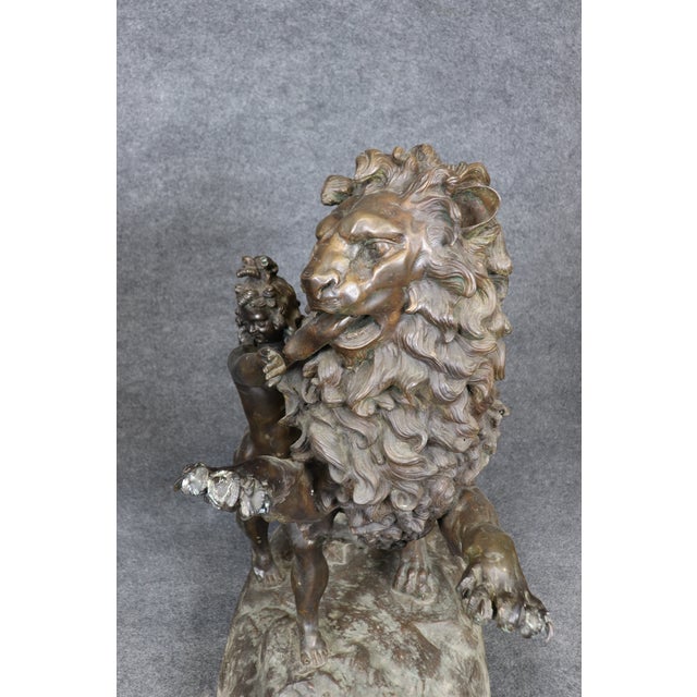 Unique Life-Size Pair of Bronze Large Lion and Tiger Protecting Children For Sale In Philadelphia - Image 6 of 12