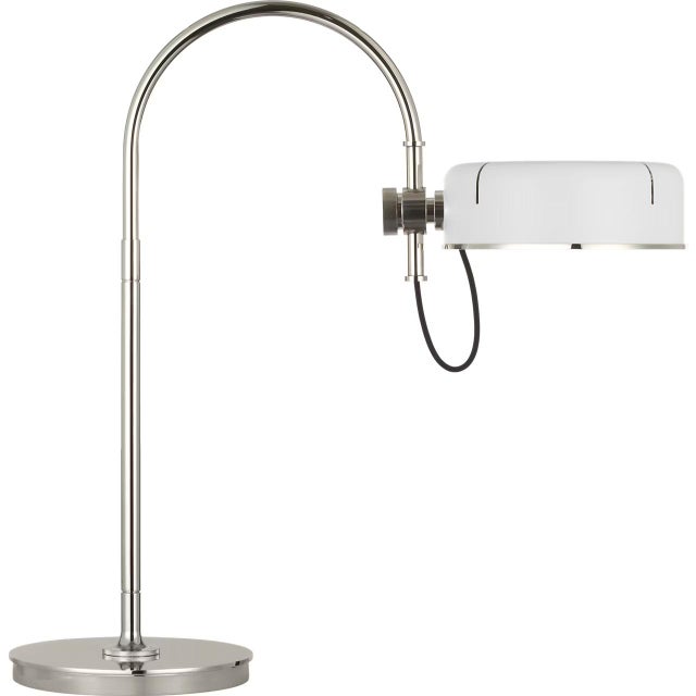 Modern Thomas O'Brien by Visual Comfort Signature Oso 25" Arc Table Lamp in Polished Nickel with Matte White Shade For Sale - Image 3 of 3