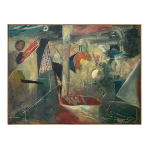 1994 "Dreamer's Forest" Abstract Oil Painting on Wood Panel Bill Shields Chicago Academy of Fine Art