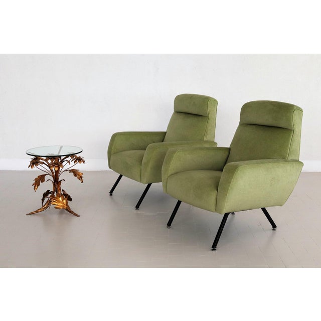 Vintage Italian Lounge Chairs in Green Velvet, 1960s, Set of 2 For Sale - Image 6 of 16