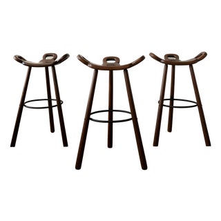 Vintage Spanish Brutalist Wooden Marbella Bar Stools from Confonorm, 1970s, Set of 3 For Sale