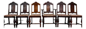 Antique English Tudor Jacobean Revival Dining Chairs - Set of 6