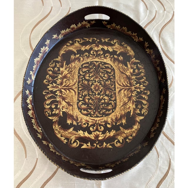 Circa 2000 John-Richard Nicely-Sized “Late Regency-Style” Metal Tôle Two-Handled Tray For Sale - Image 12 of 12