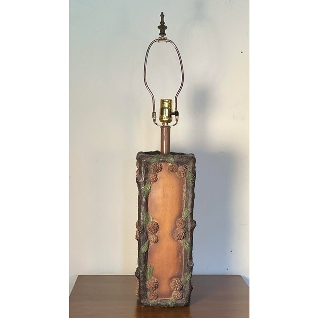 Ceramic Vintage Mid Century Table Lamp British Potter Bernard Rooke Textured Tree Bark Pinecone Motifs, 1960s For Sale - Image 7 of 12