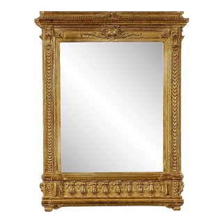 Neoclassical Empire Rectangular Gold Hand-Carved Wooden Mirror For Sale