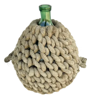 Antique French Demijohn Jeanne Wine Bottle in Rope Cage, 1890s
