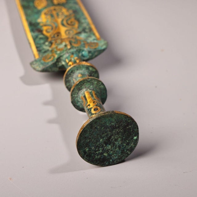 Late 19th Century Late 19th Century Gilt Bronze Dagger With Inscriptions, 720g, Archaic Ceremonial Blade For Sale - Image 5 of 10