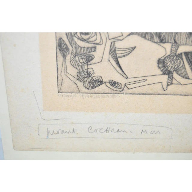 Contemporary 1940s Vintage Cubist Abstract "Lady in Labor" Etching For Sale - Image 3 of 6